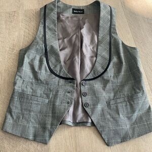 Vintage Stylish Women's Plaid Vest with Black Trim